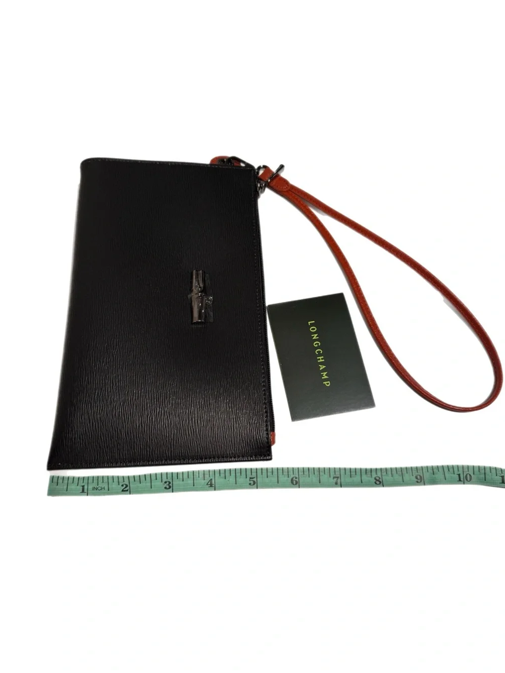 NWT Longchamp Rosea Saffiano Leather Black & Red Wristlet with Detachable Strap